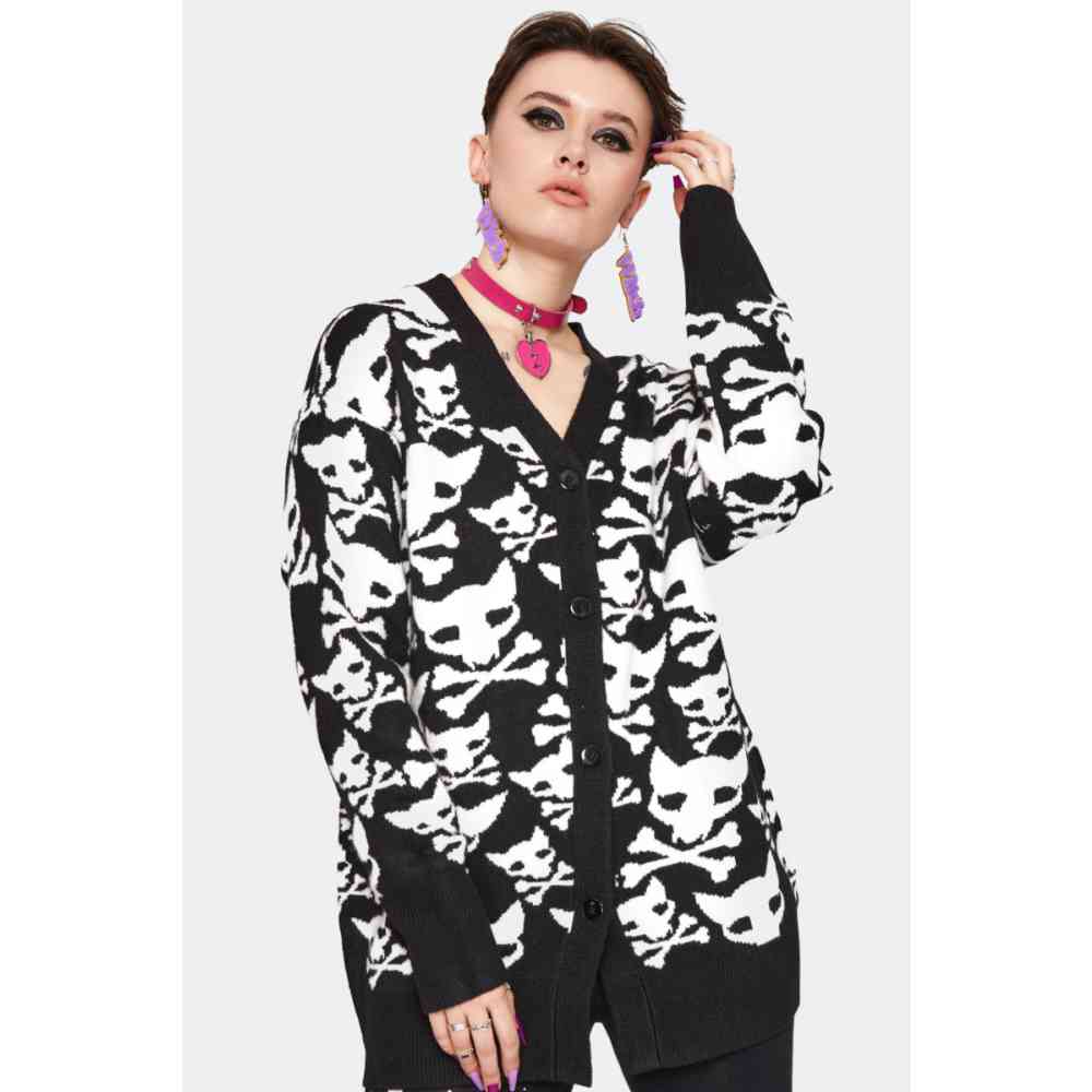 Jawbreaker - Hell Kitten Oversized Longue cardigan - Noir/Blanc